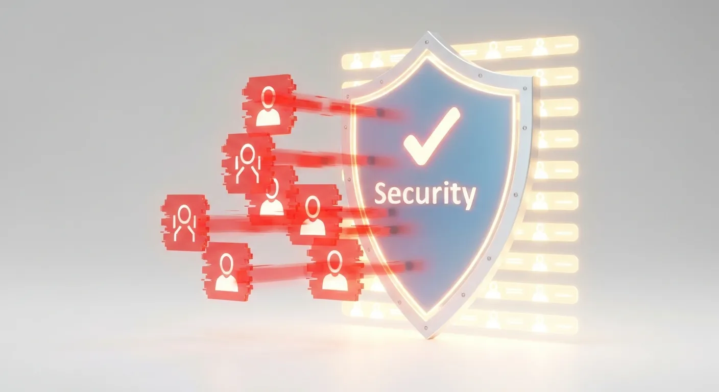 Ilustracja tarczy z napisem 'Zgoda RODO' chroniącej listę mailingową przed zagrożeniami takimi jak boty spamerskie i pułapki spamowe. Symbolizuje to, jak double opt-in zwiększa bezpieczeństwo i zgodność z przepisami.