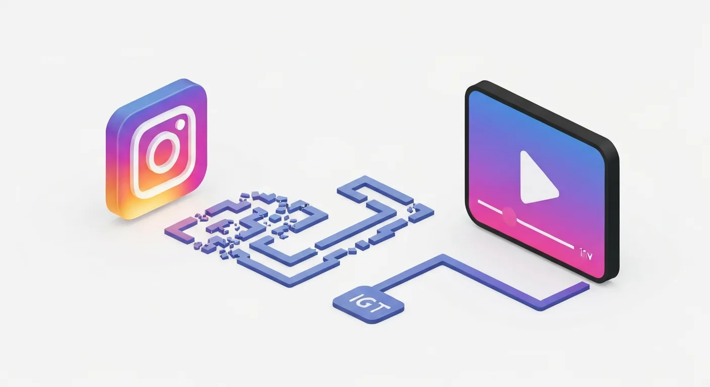 Ilustracja biznesowa pokazująca skomplikowaną ścieżkę od aplikacji Instagram do osobnej aplikacji IGTV, co wizualizuje problem fragmentaryzacji i barierę dla użytkownika, które przyczyniły się do niepowodzenia platformy.