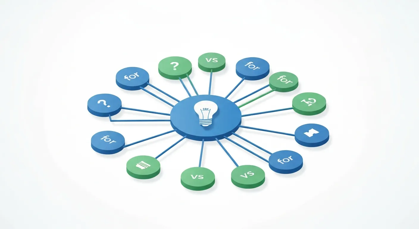 An isometric 3D visualization of the Answer The Public data wheel, showing a central topic branching out into categories like questions, prepositions, and comparisons.