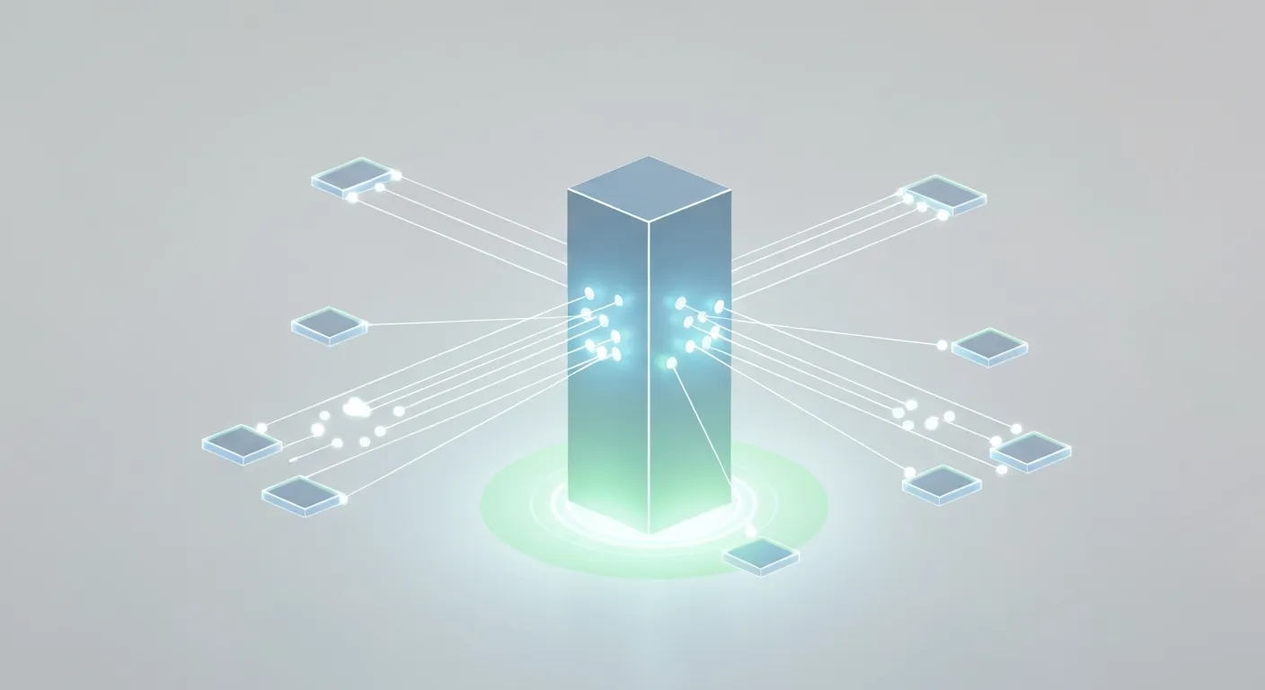 Abstrakcyjna wizualizacja pokazująca, jak linki wychodzące z blogrolla wzmacniają autorytet strony (SEO), przedstawione jako strumienie energii płynące do innych wartościowych witryn i wracające jako sygnały zaufania.