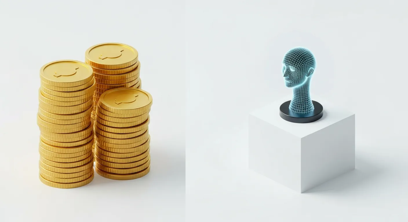 An isometric illustration comparing fungible items, shown as a stack of identical gold coins, to a non-fungible item, a unique piece of digital art on a pedestal, visually explaining the core concept of NFT.