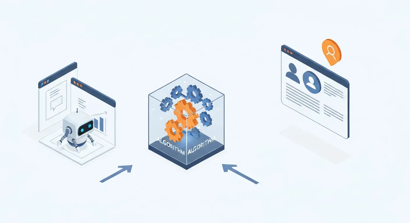 An isometric flowchart illustrating how Dynamic Search Ads work. It shows a Google bot crawling a website, data being processed by an algorithm, and a unique, dynamic ad being generated and shown to a user on a search results page.