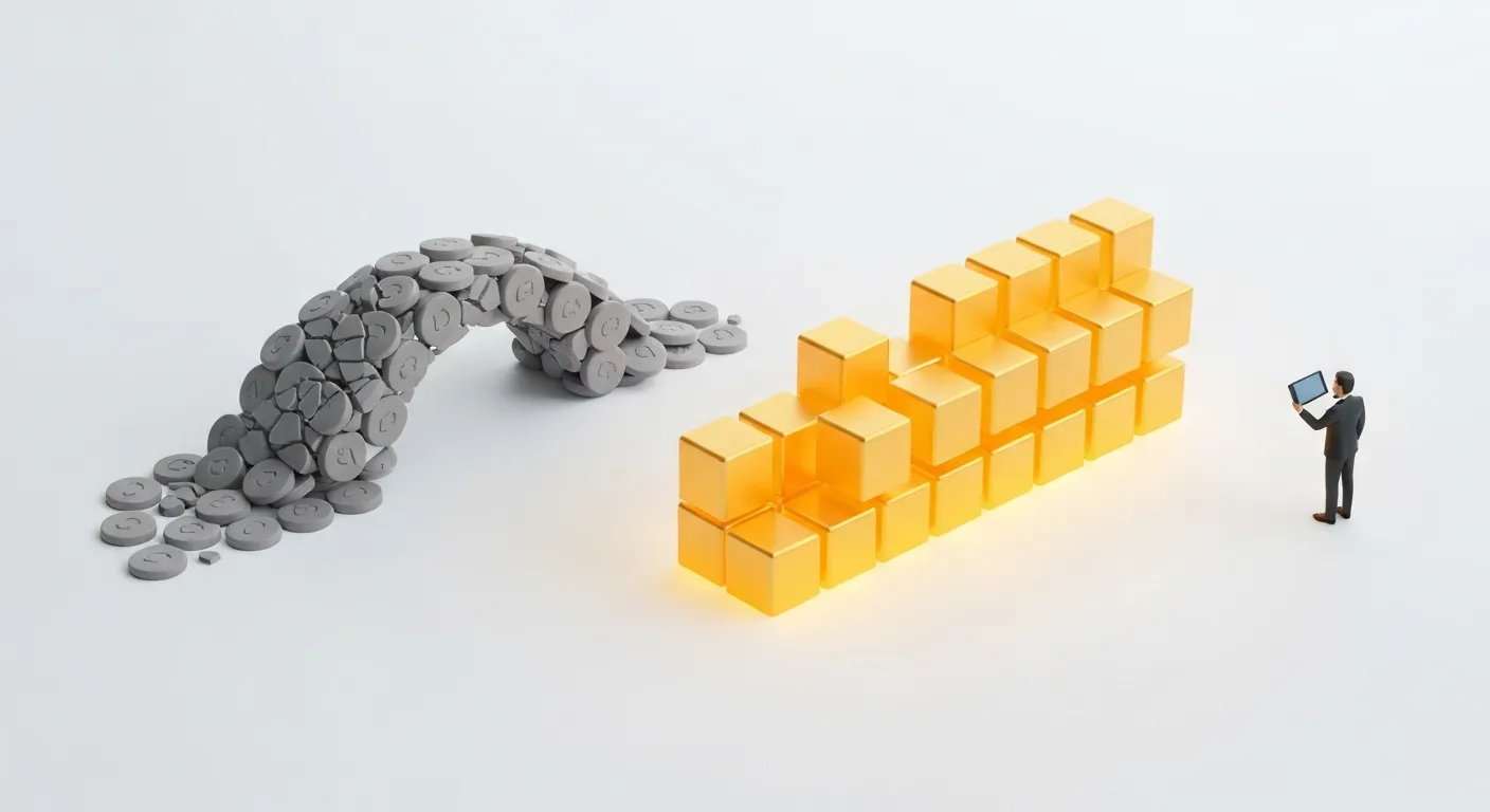 Metafora wizualna przedstawiająca rozpadającą się drogę zbudowaną z popękanych plików cookie (third-party cookies). Obok niej, firma buduje nową, solidną i bezpieczną autostradę danych, korzystając z bloków symbolizujących dane first-party, prowadzącą prosto do zadowolonego klienta.