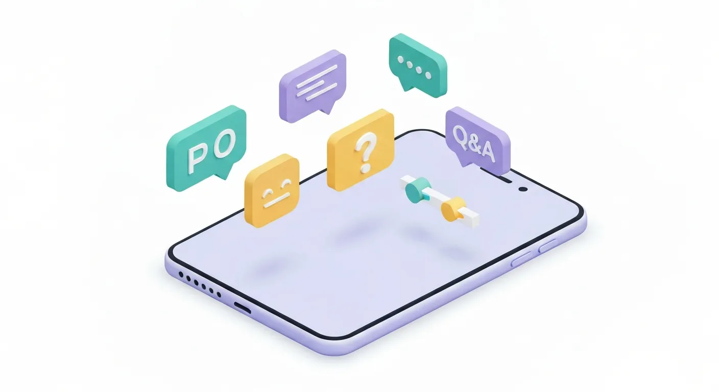 An isometric illustration showing a smartphone at the center, with various 3D interactive story elements like polls, quizzes, and sliders emerging from the screen, representing the concept of audience engagement and dialogue.