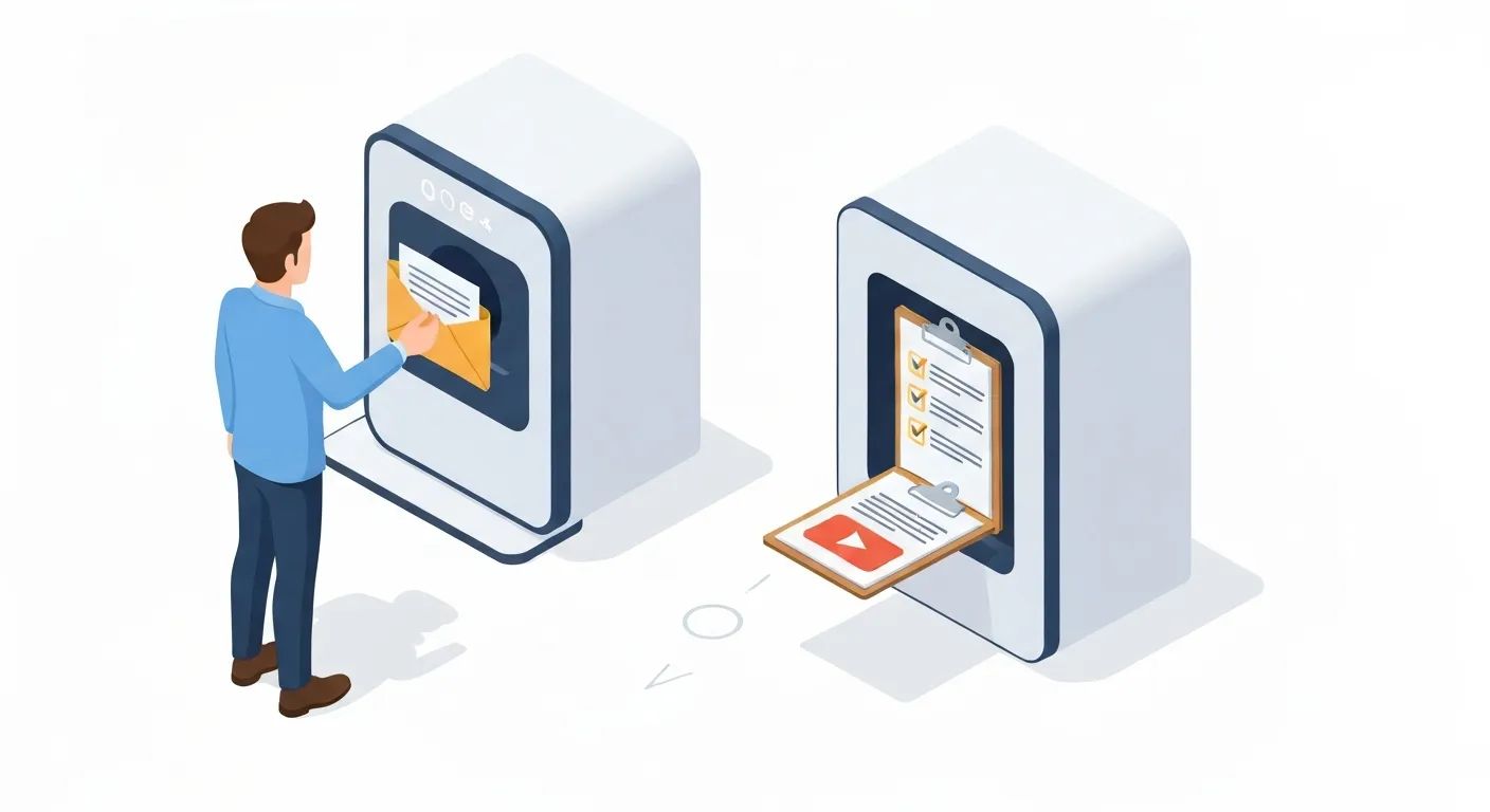 An isometric illustration depicting a 'lead magnet' concept, where a user exchanges their email address for valuable digital content like an e-book or a checklist.