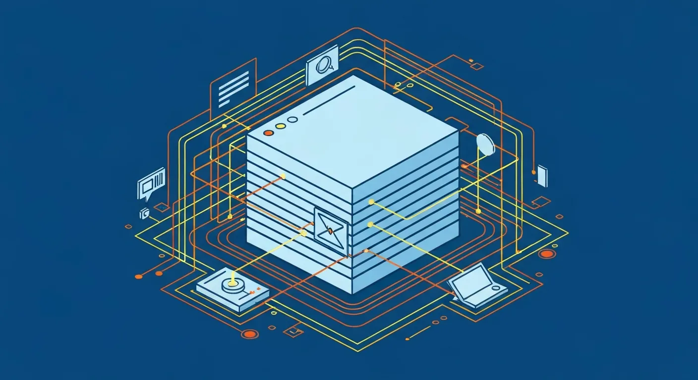 An isometric illustration representing a toxic backlink attack. A clean, modern website icon is being bombarded by numerous tangled, red arrows originating from icons representing spam, malware, and low-quality websites.