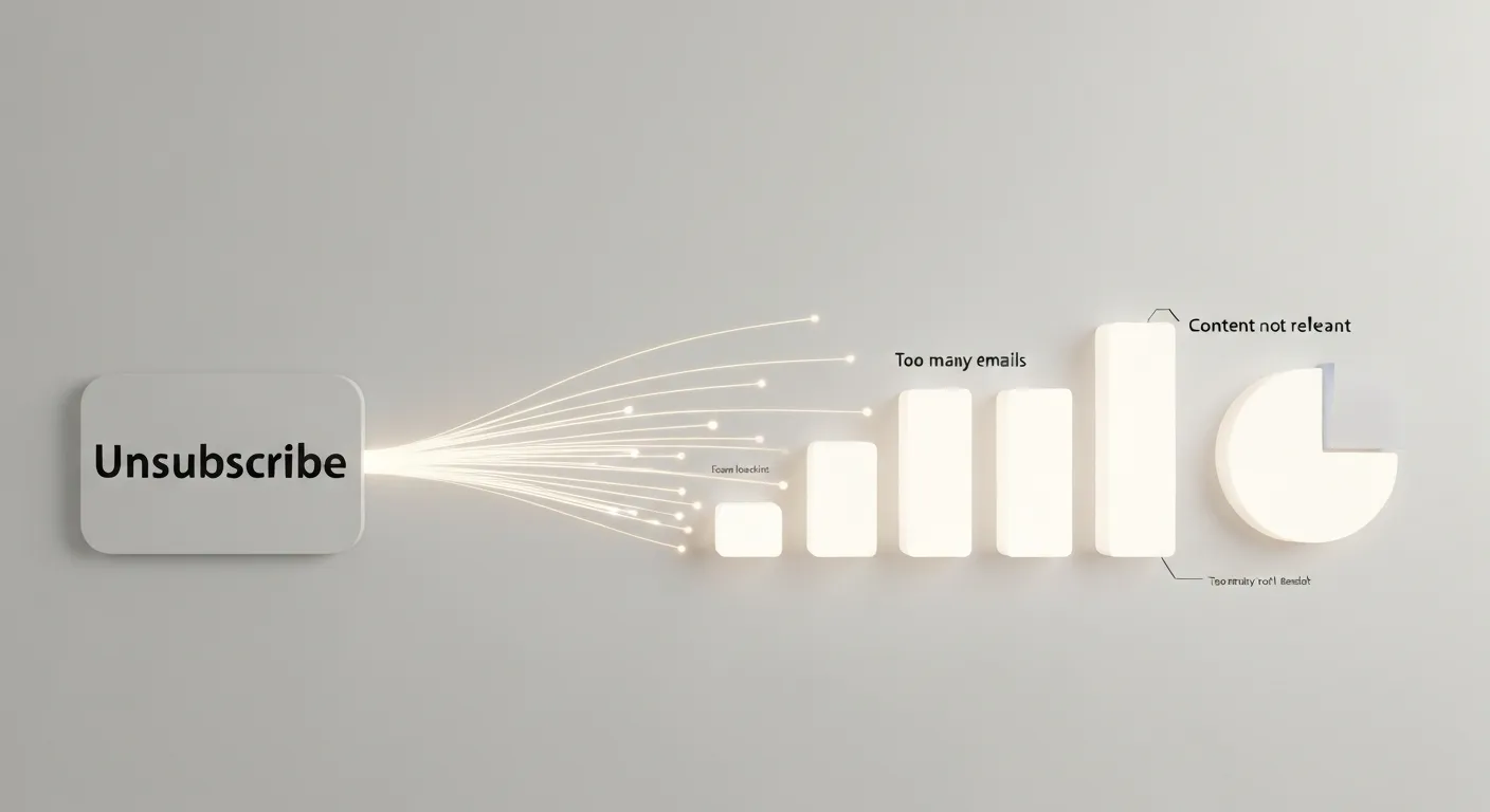 An abstract visualization where an unsubscribe action transforms into valuable data charts, illustrating how opt-outs can be a source of business insights.