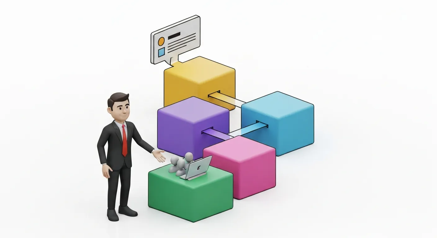 An isometric illustration of a human brain constructed from organized digital files, folders, and glowing nodes, representing a 'second brain' or a personal knowledge base built from podcast notes.