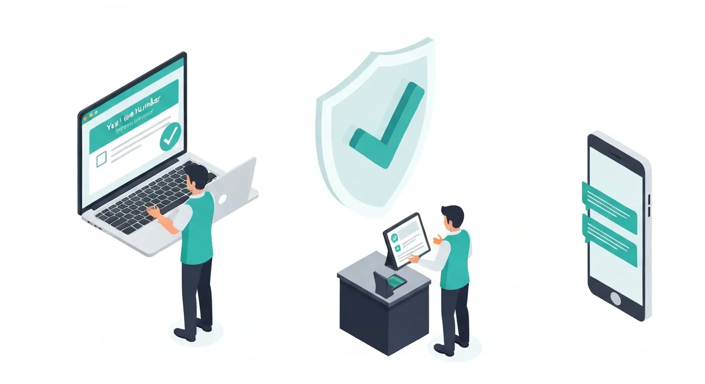 Ilustracja izometryczna przedstawiająca legalne sposoby budowania bazy kontaktów SMS, takie jak formularz na stronie internetowej i zapis w sklepie stacjonarnym, z symbolem zgody i bezpieczeństwa.